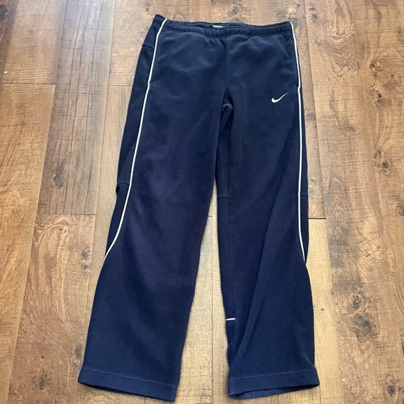 Nike Mens fleece like pants navy blue white Sz medium drawstring pockets - Picture 1 of 4